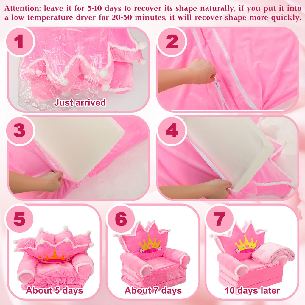 Pink 2 in 1 Fold Out Couch Set with Flannel Blanket K3373
