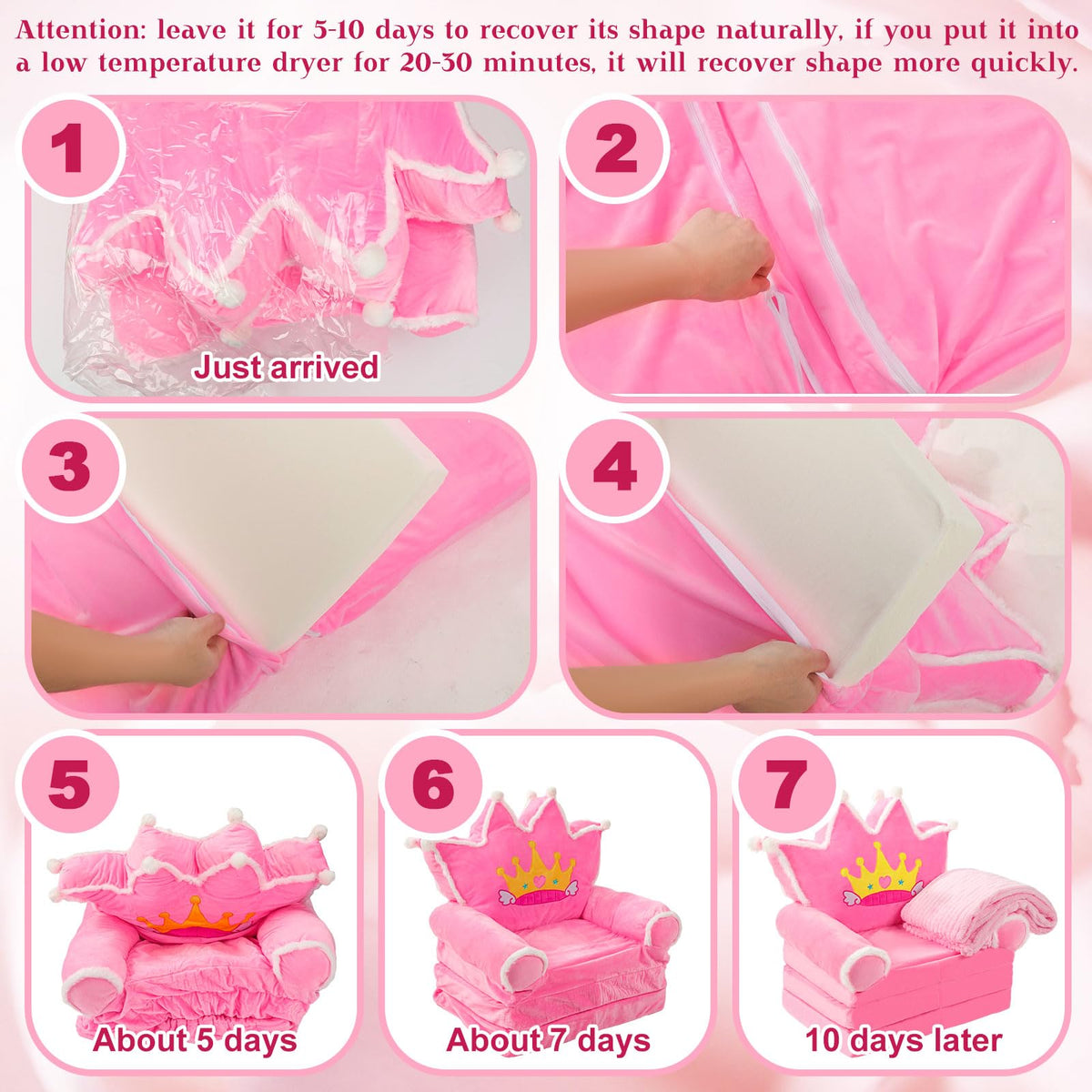 Pink 2 in 1 Fold Out Couch Set with Flannel Blanket K3373