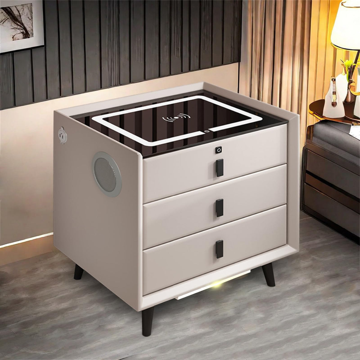 White 3 Drawer Smart Nightstand with Wireless Charging and LED Lights C14697