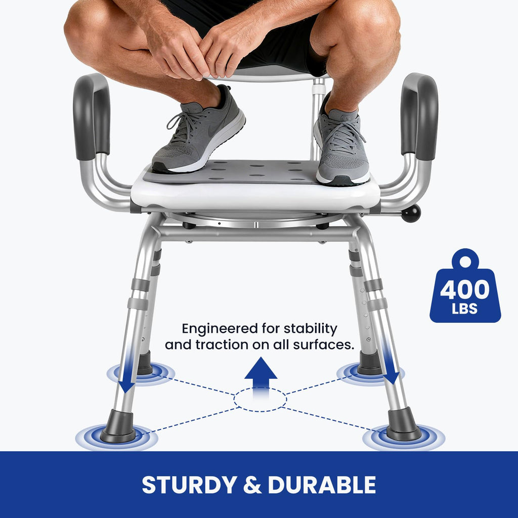 Swivel Shower Chair with Arms & Back, 5-Level Height Adjustable, 300 lbs Y687352