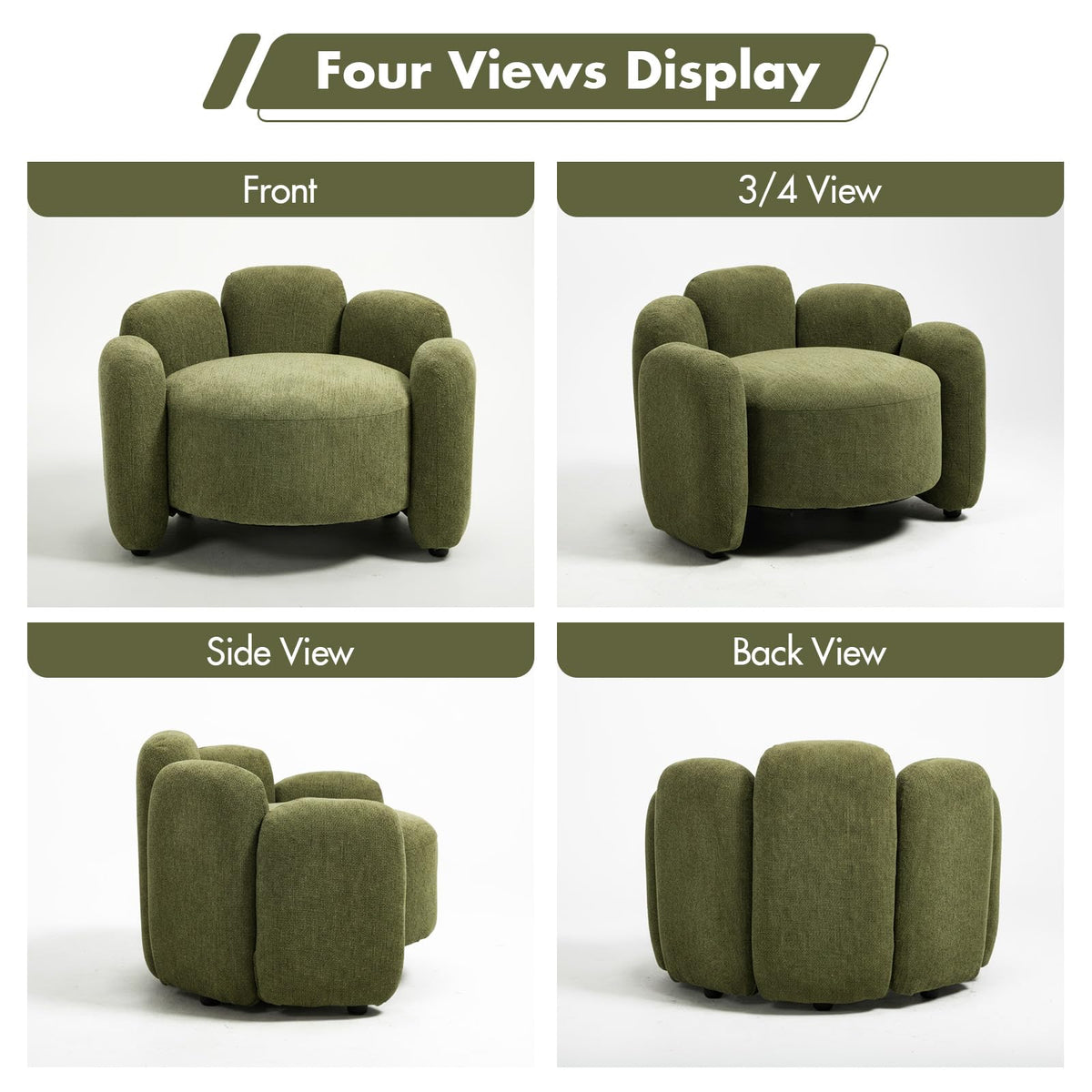 Green Set of 2 Upholstered Barrel Accent Chairs with Solid Wood Base F712311
