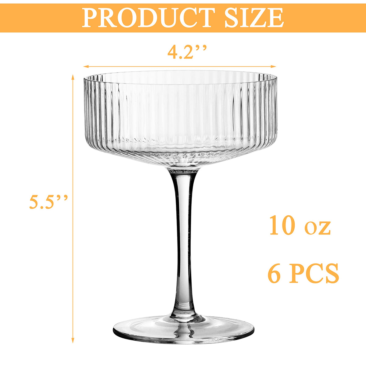 6 Pcs 10 oz Ribbed Coupe Cocktail Glasses F960