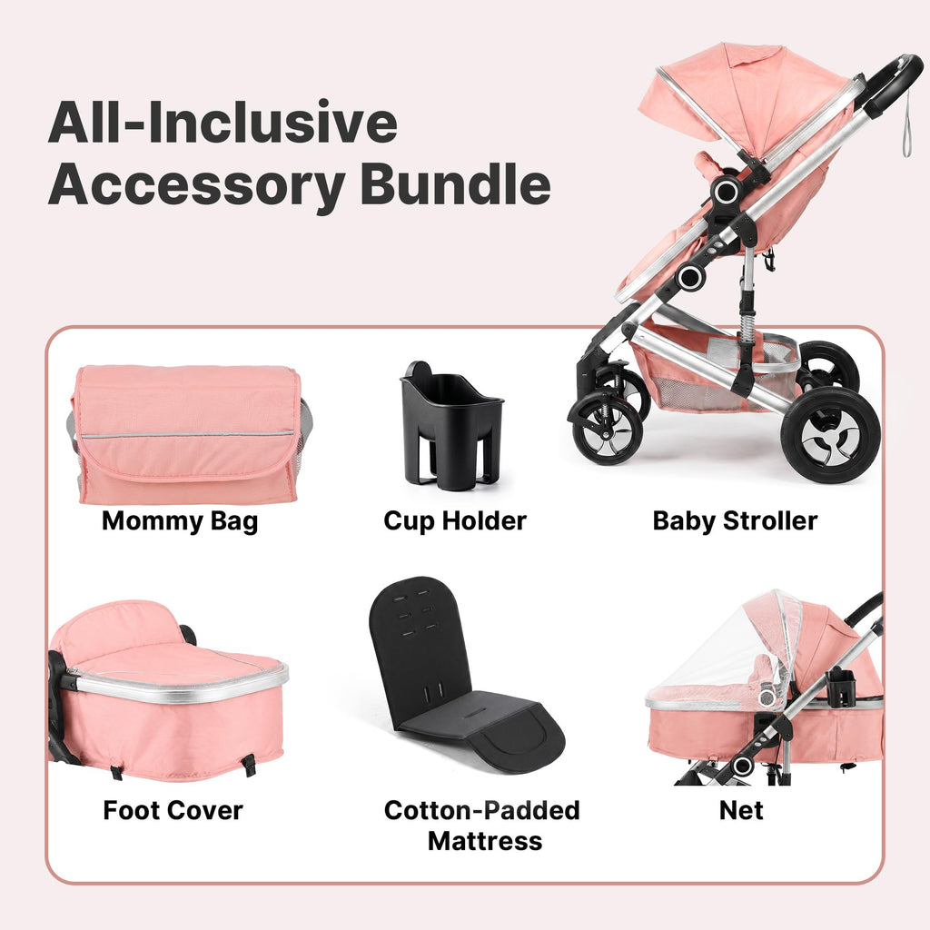 2-in-1 Foldable Stroller with Reversible Seat, Pink O153462