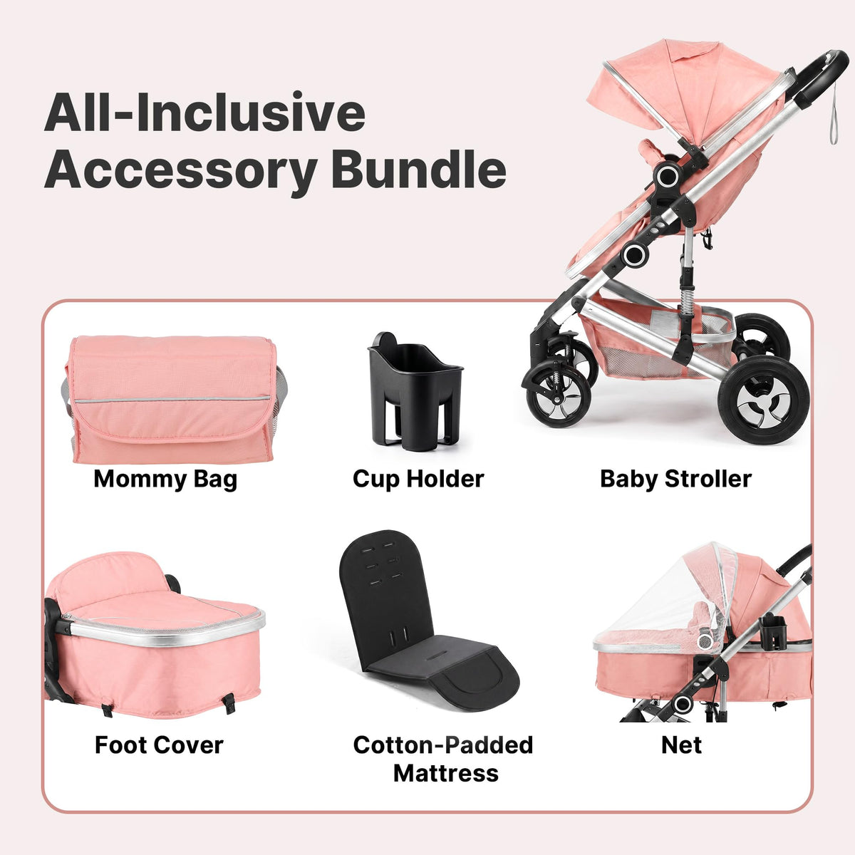 2-in-1 Foldable Stroller with Reversible Seat, Pink O153462