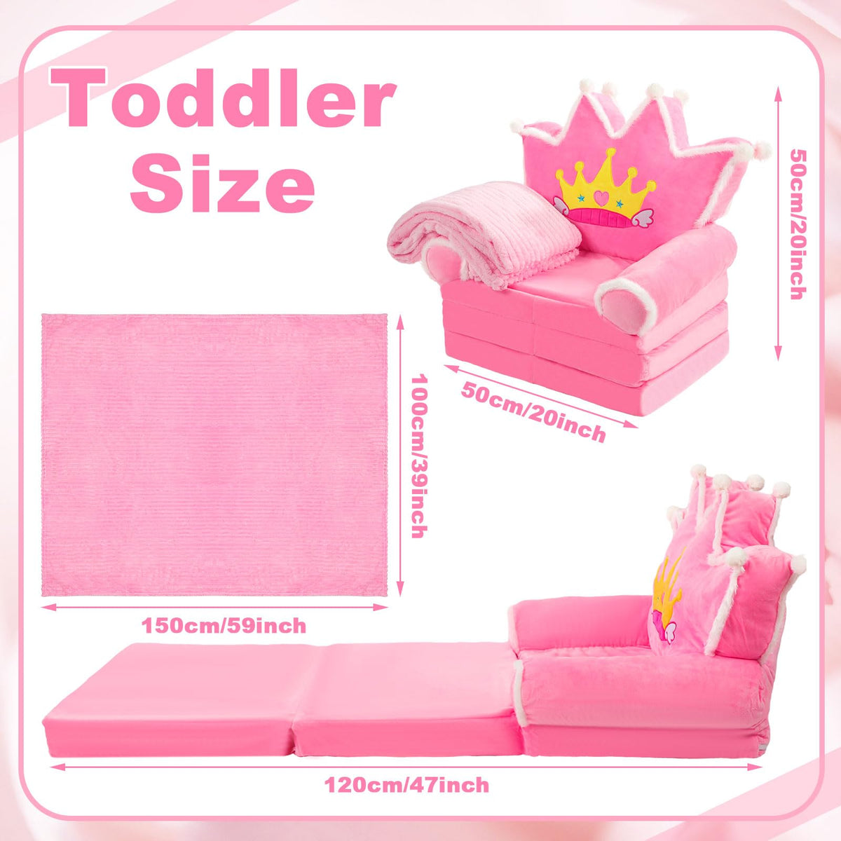 Pink 2 in 1 Fold Out Couch Set with Flannel Blanket K3373
