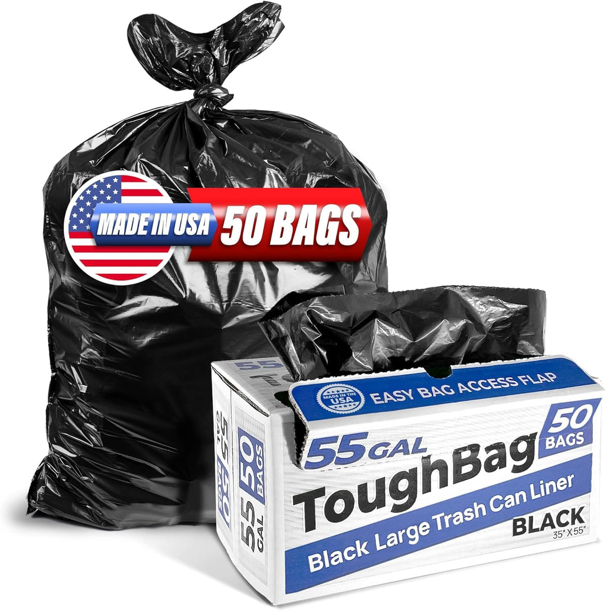 55 Gallon Heavy Duty Trash Bags, 50 Ct, Black, 1.2 Mil M9300