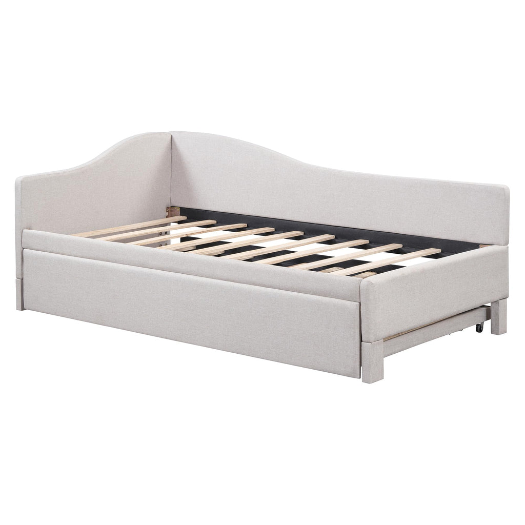 Twin Size Upholstered Linen Daybed with Pop up Trundle H49796