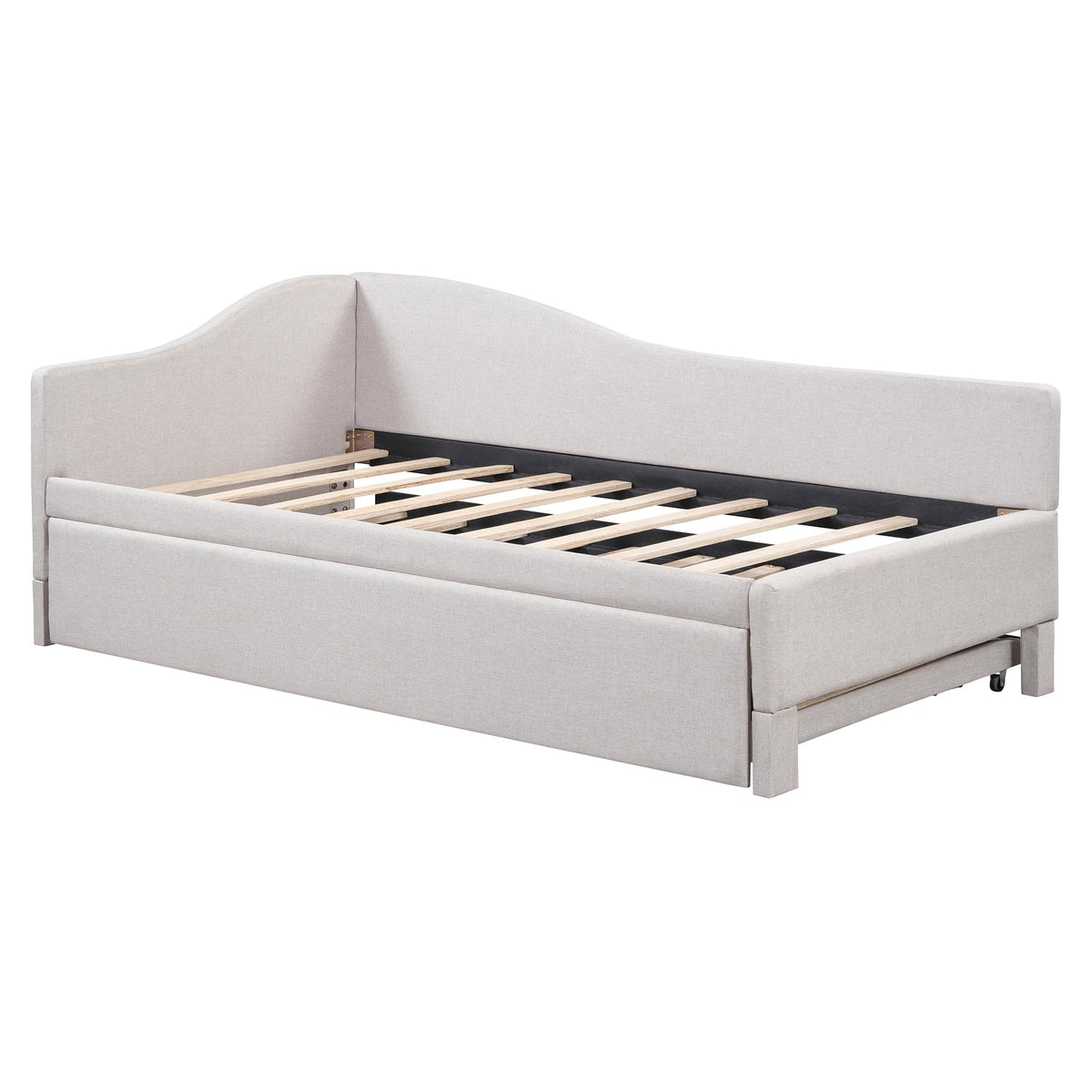Twin Size Upholstered Linen Daybed with Pop up Trundle H49796