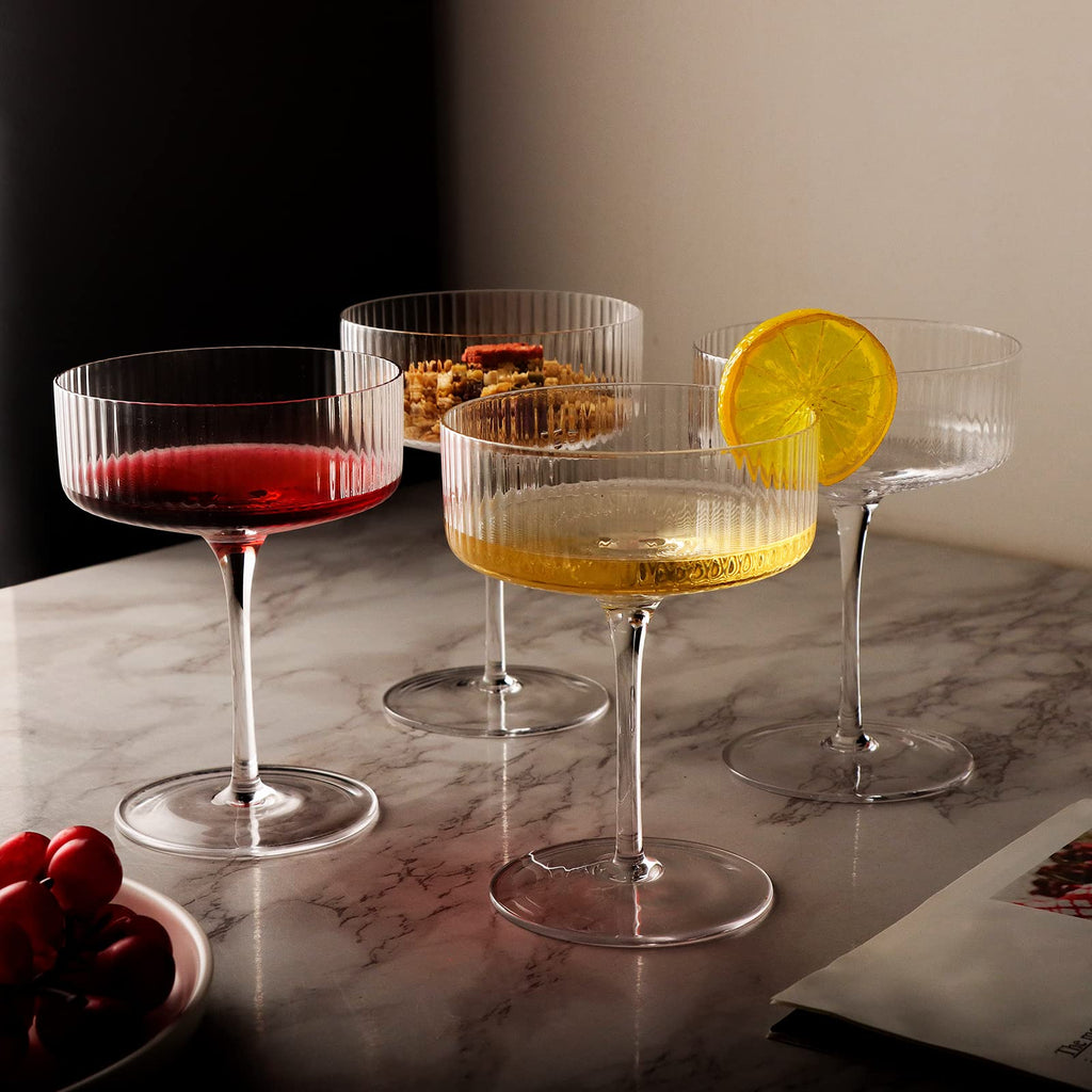6 Pcs 10 oz Ribbed Coupe Cocktail Glasses F960