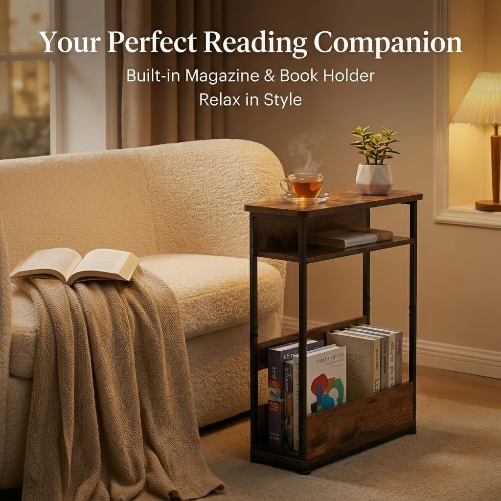 3-Tier Narrow Side Table with Storage Shelf H23582