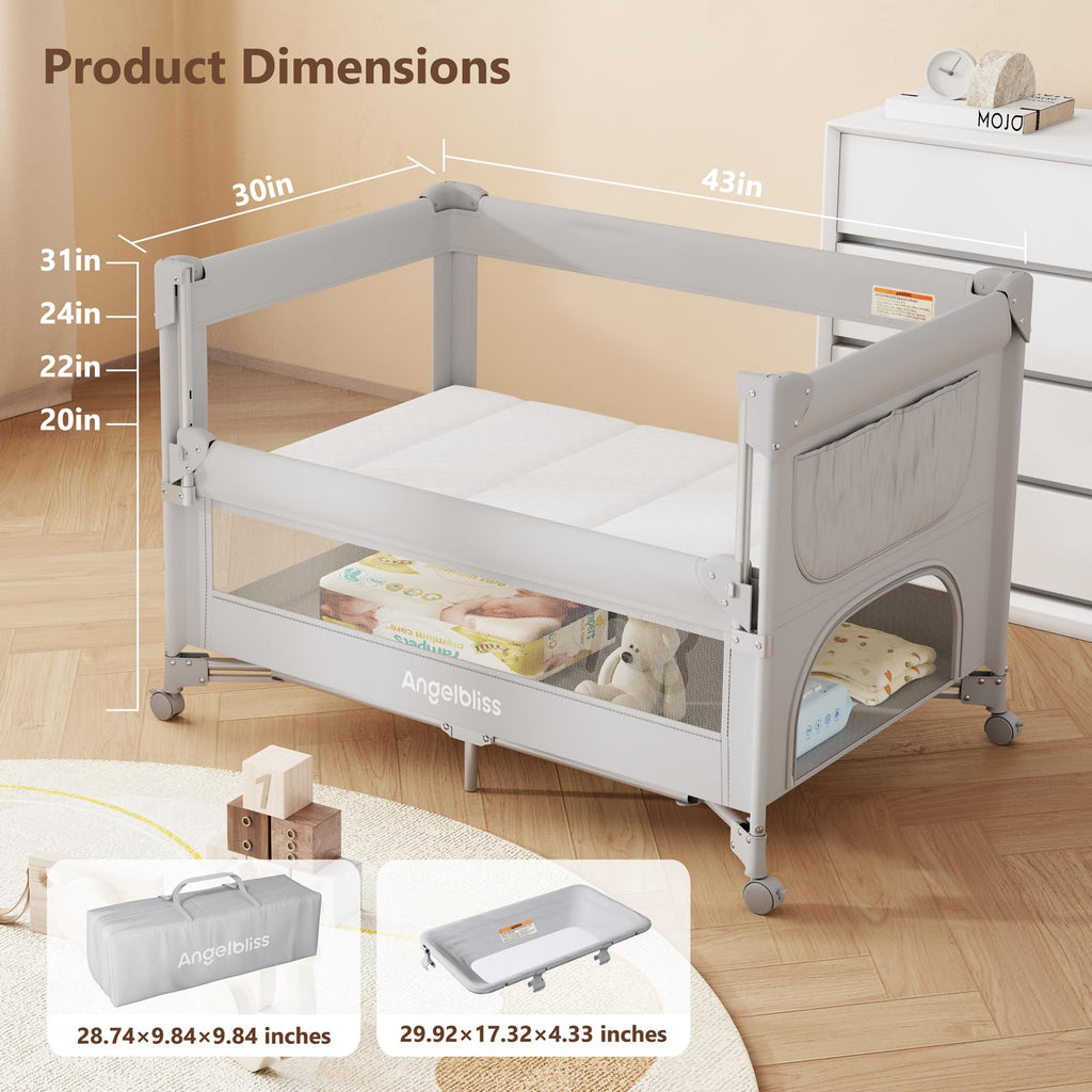 Pack and Play, Baby Bassinet Bedside Crib with Changer, Grey B934356
