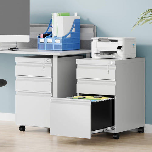 3 Drawer White Metal Mobile File Cabinet with Lock O854