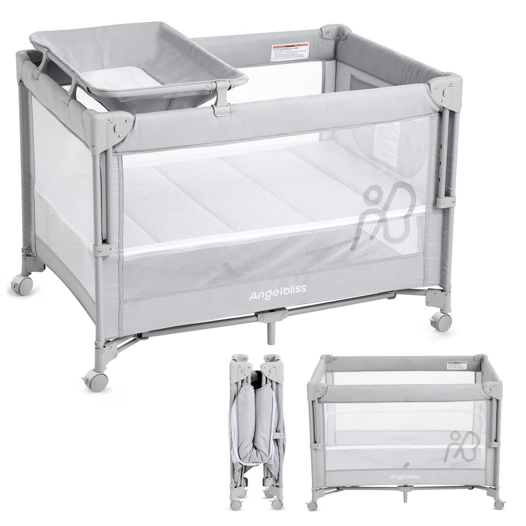Pack and Play, Baby Bassinet Bedside Crib with Changer, Grey B934356