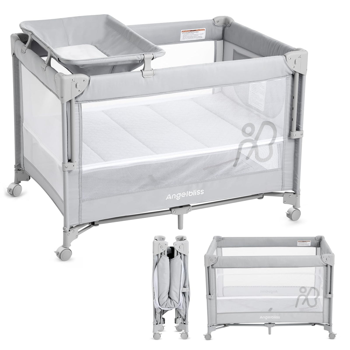 Pack and Play, Baby Bassinet Bedside Crib with Changer, Grey B934356