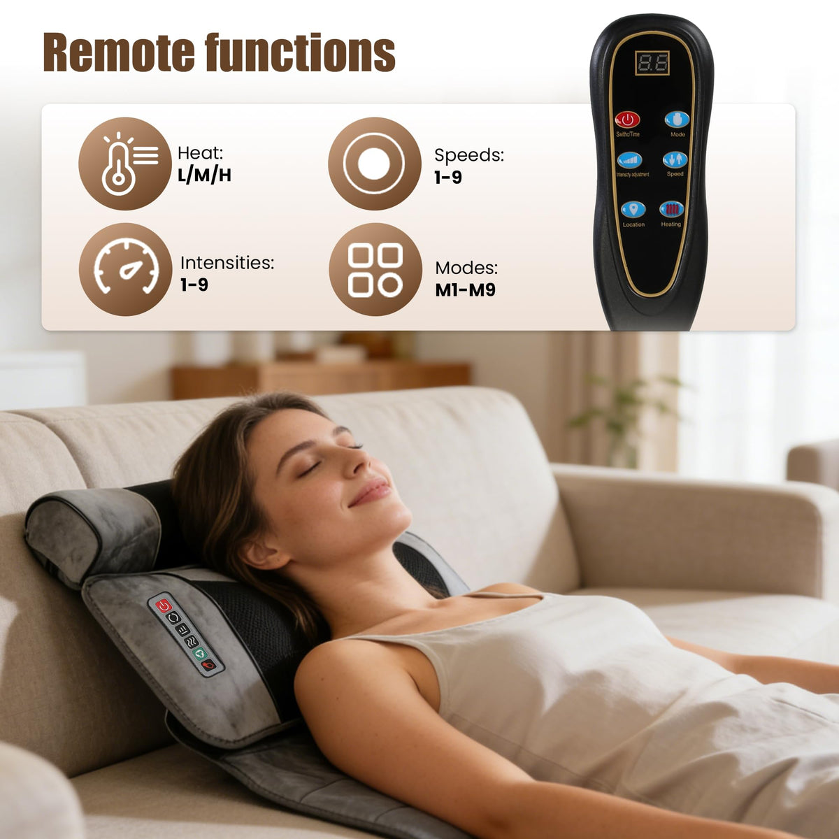 Full Body Massage Mat with Heat, 10 Vibrating Nodes, 9 Modes, 3 Heating Levels, Detachable Neck Foot Massager X602814