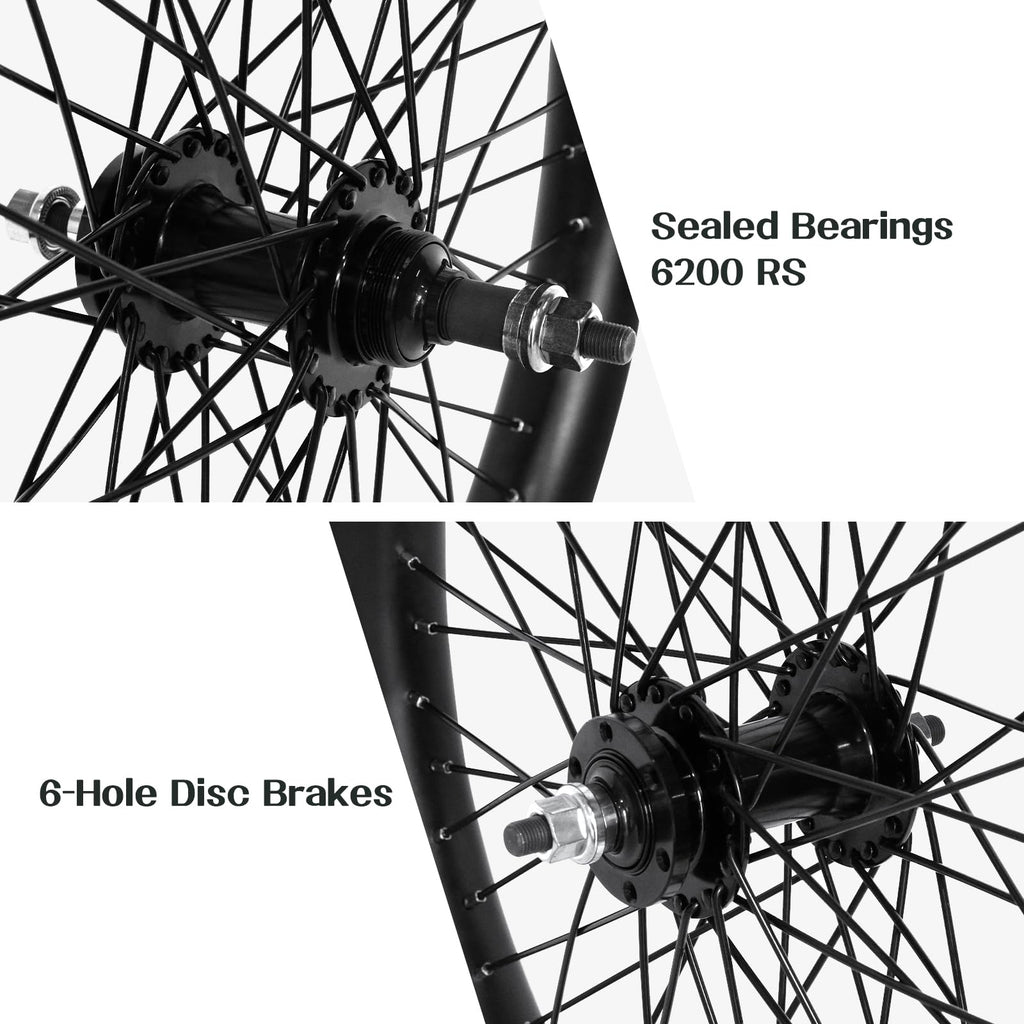 20"/26" Heavy Duty Bike Wheelset, Front and Rear, 12 Gauge 48 Spokes, Double Wall Aluminum Alloy Disc Brake MTB D94709