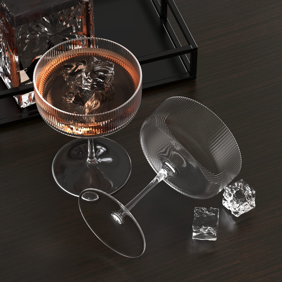6 Pcs 10 oz Ribbed Coupe Cocktail Glasses F960
