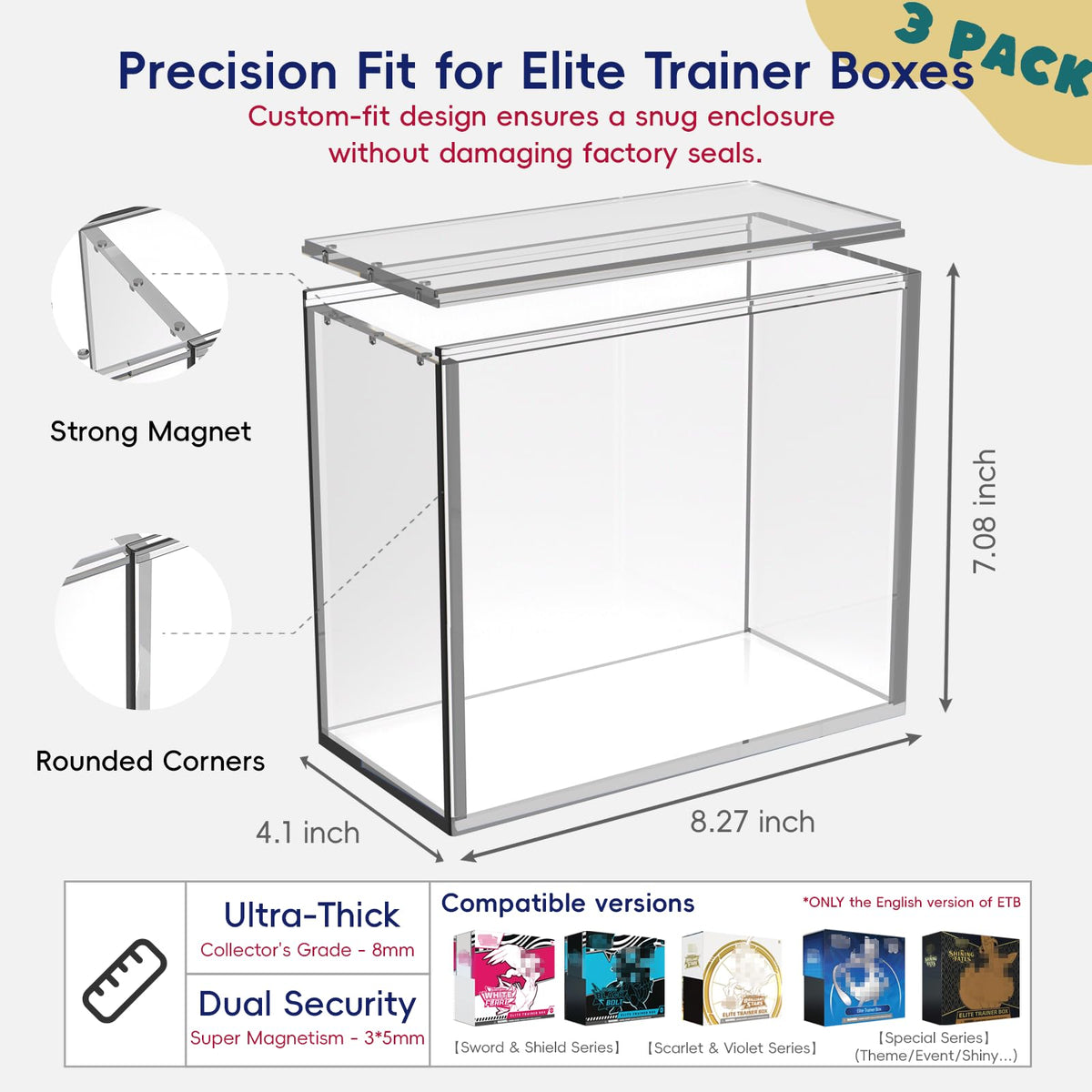 3 Pack Acrylic Case with Sliding Magnetic Lid L231095