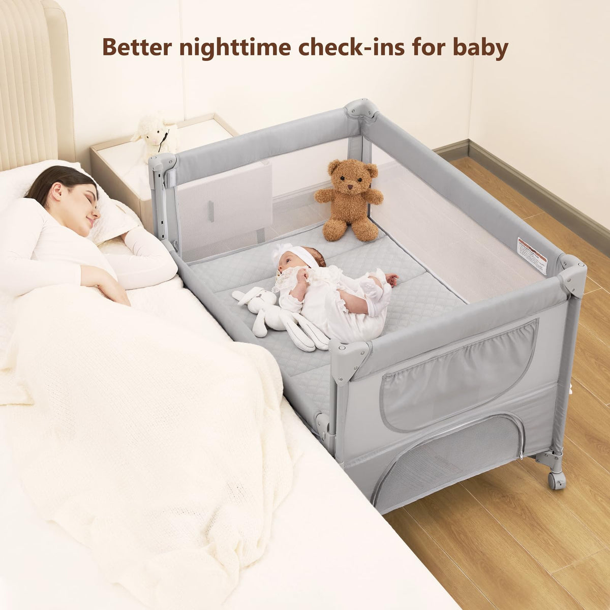 Pack and Play, Baby Bassinet Bedside Crib with Changer, Grey B934356