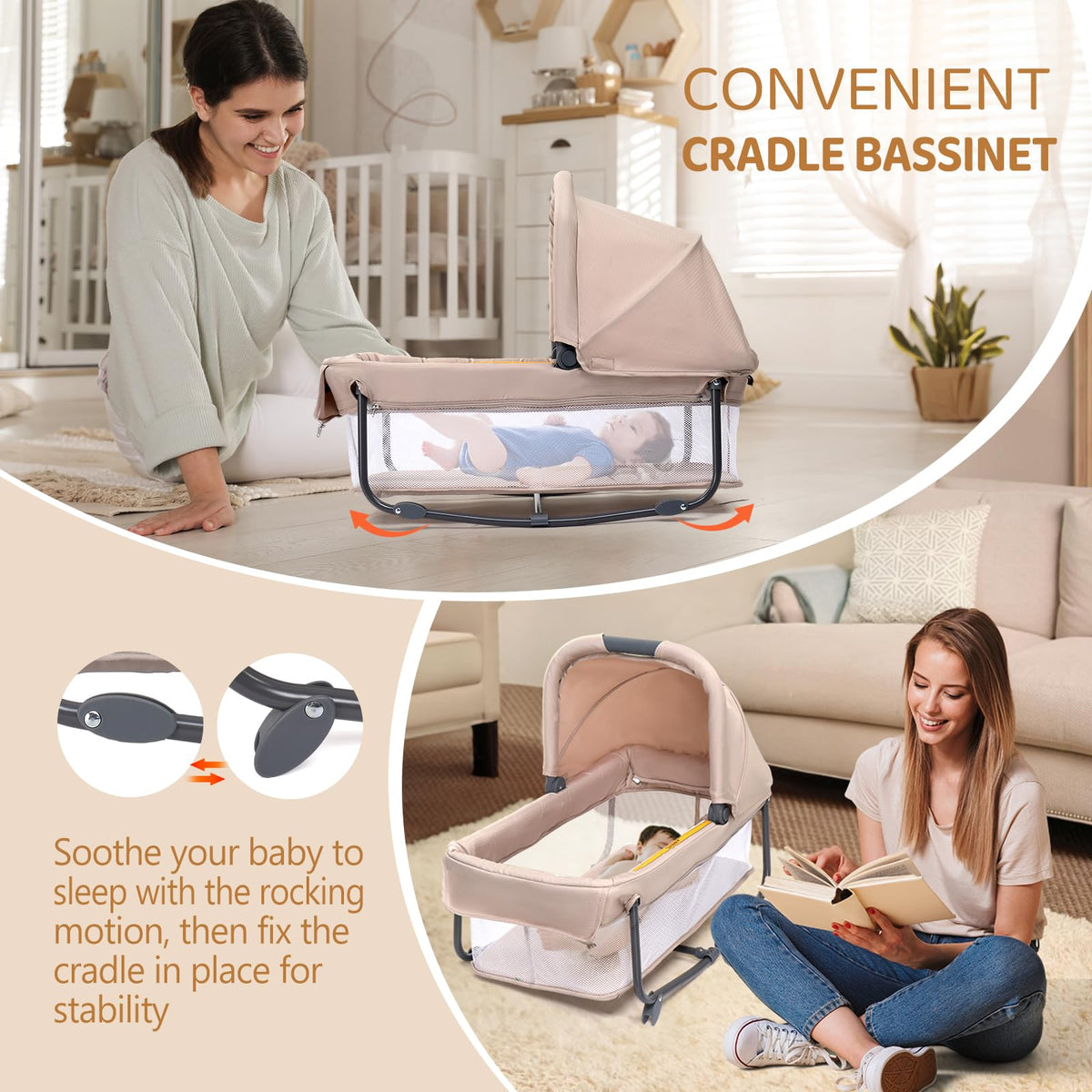 7 in 1 Bedside Bassinet with Changing Table, Storage Shelf, Mattress Y936