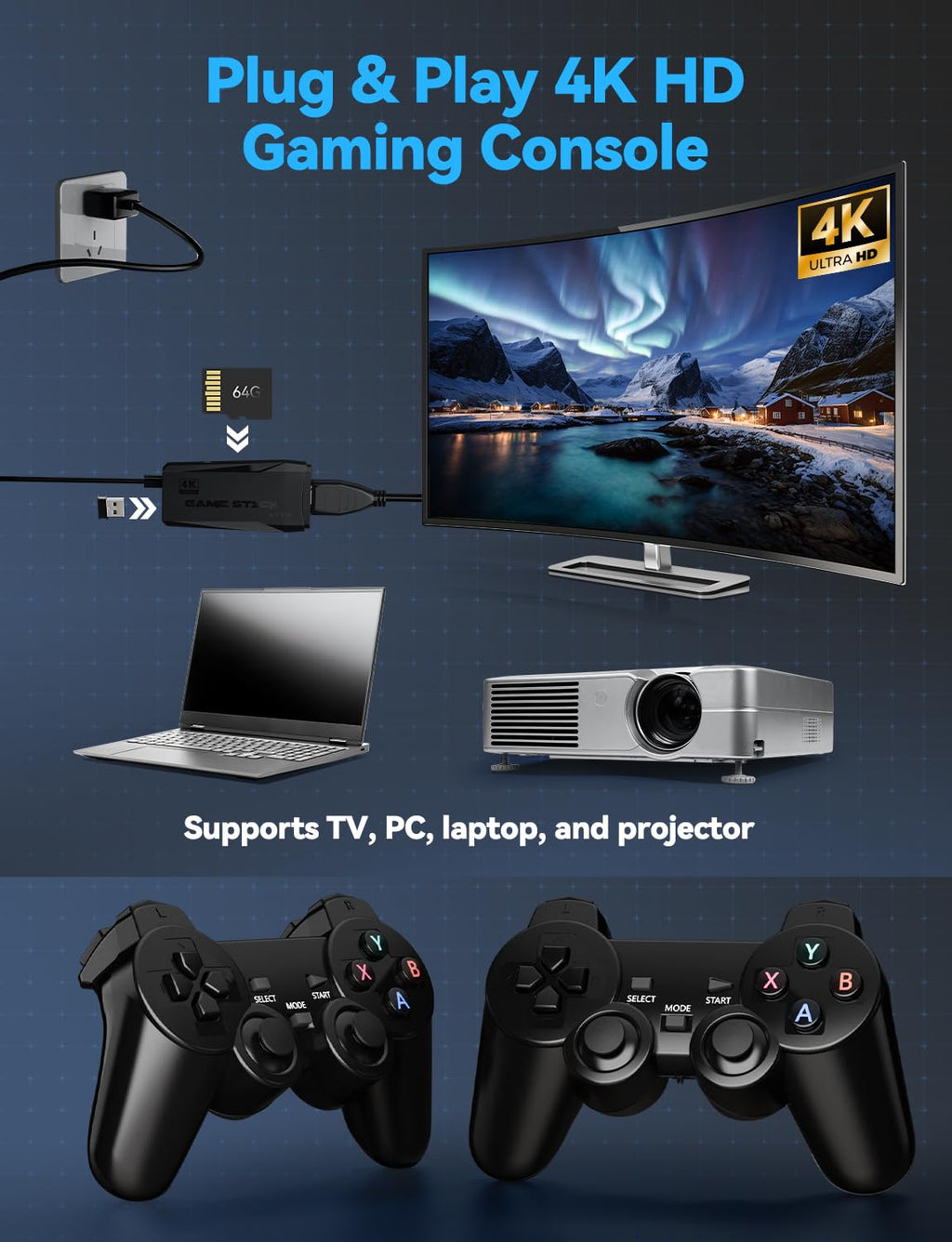4K HDMI-Compatible Retro Gaming Console with 2.4G Wireless Controllers N6683