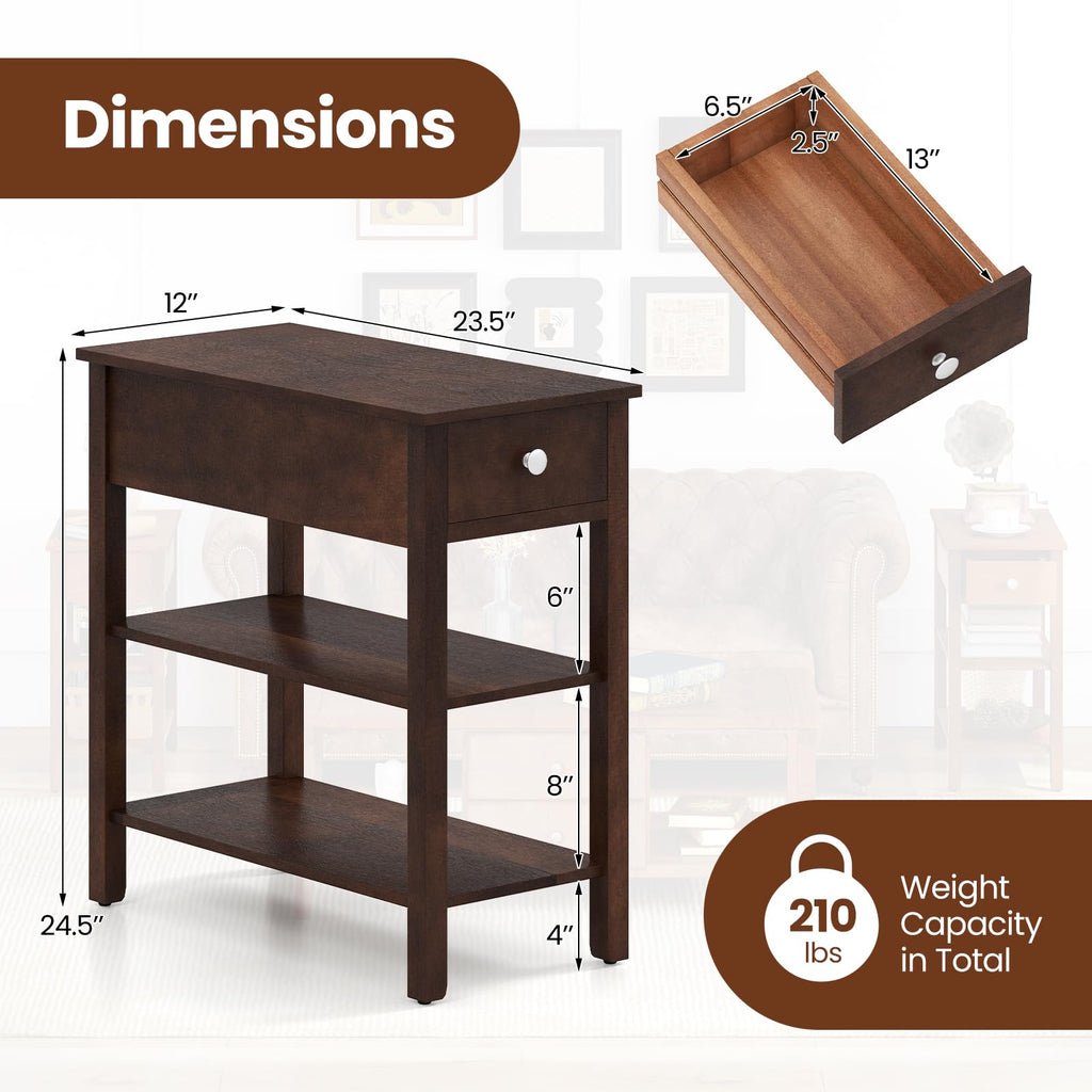 Narrow End Table Set of 2 Wood 3-Tier A743285