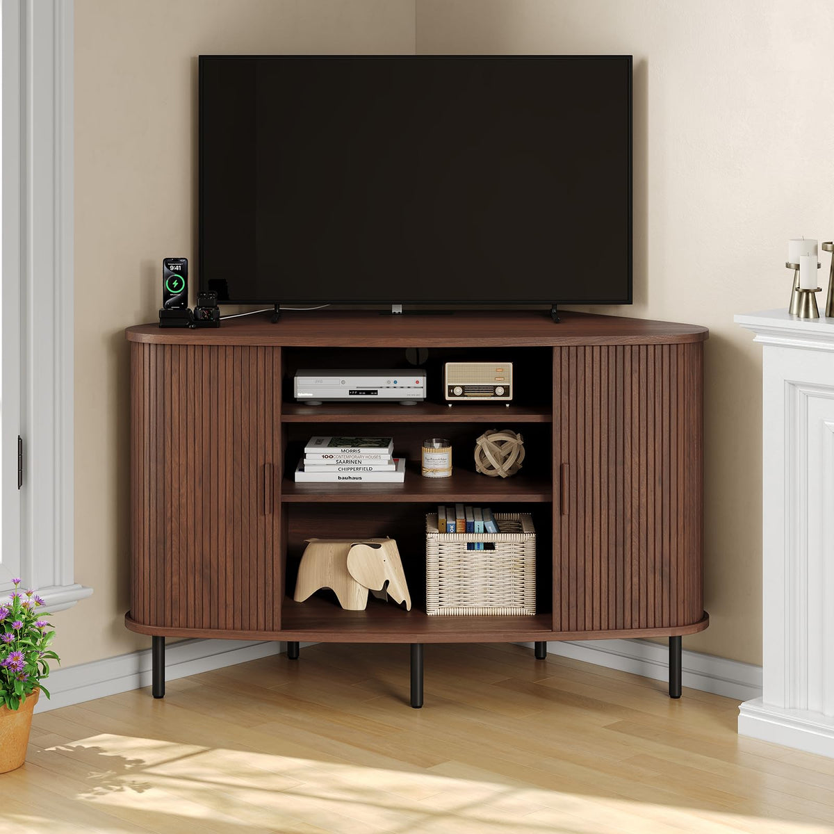 47 Inch Walnut Corner TV Stand V176988