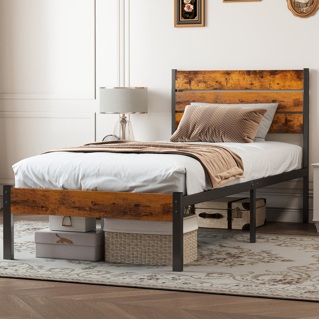 Twin Wood Bed Frame with Headboard T102226