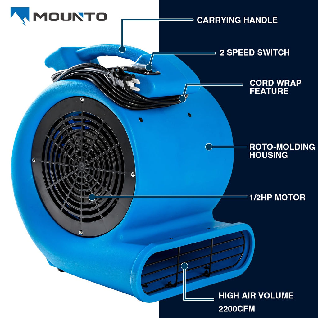 2200 CFM 1/2 HP Commercial Air Mover Floor Drying Fan H1317