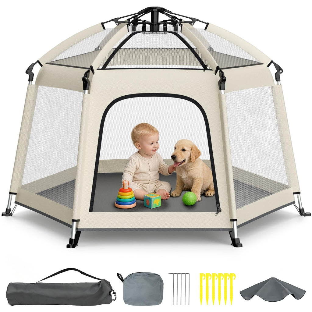 Foldable Baby Playpen with Canopy Q844