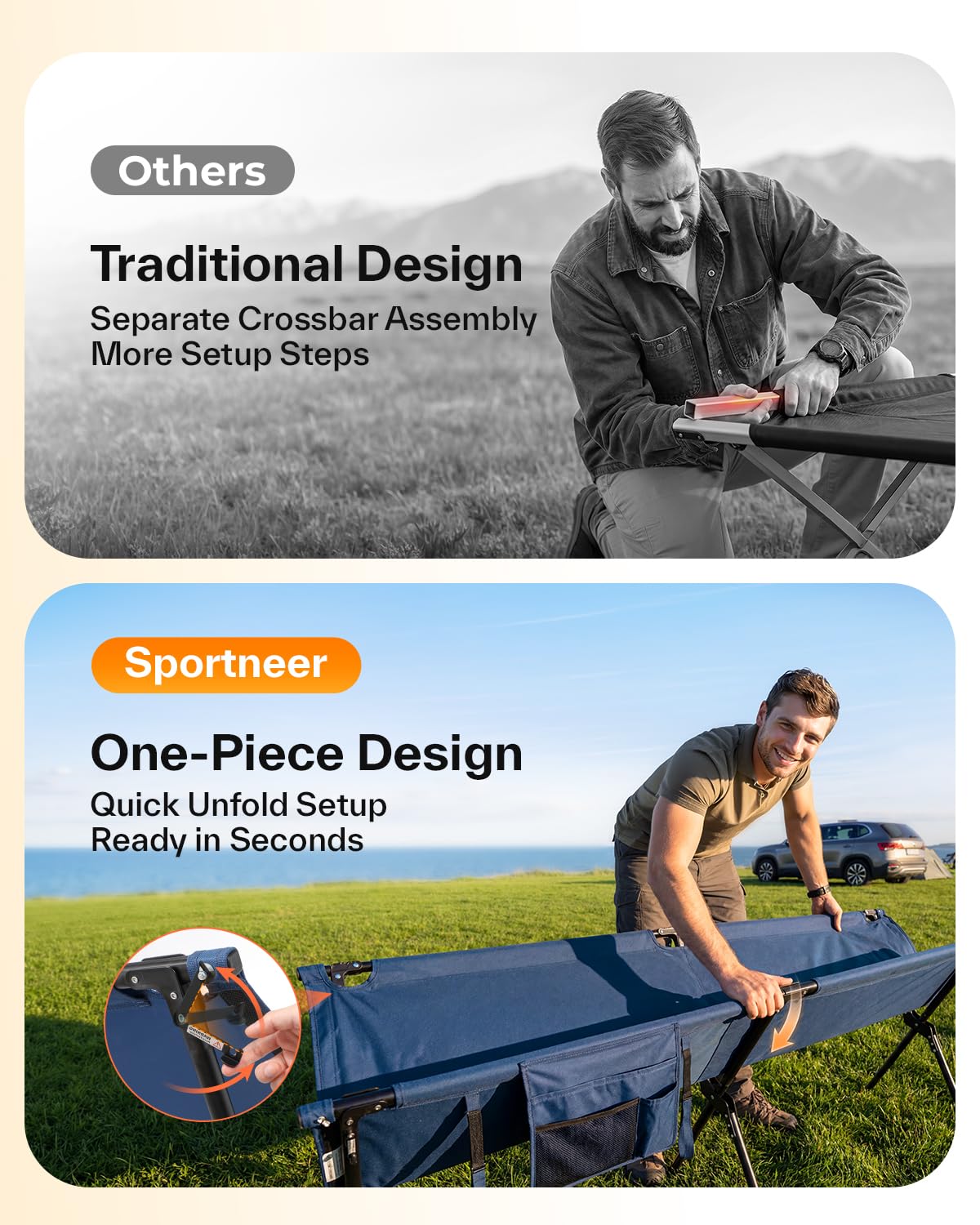 Camping Cot 78.3"x28.7"x14.6" Heavy Duty Folding Bed Support 330 Lbs U719756