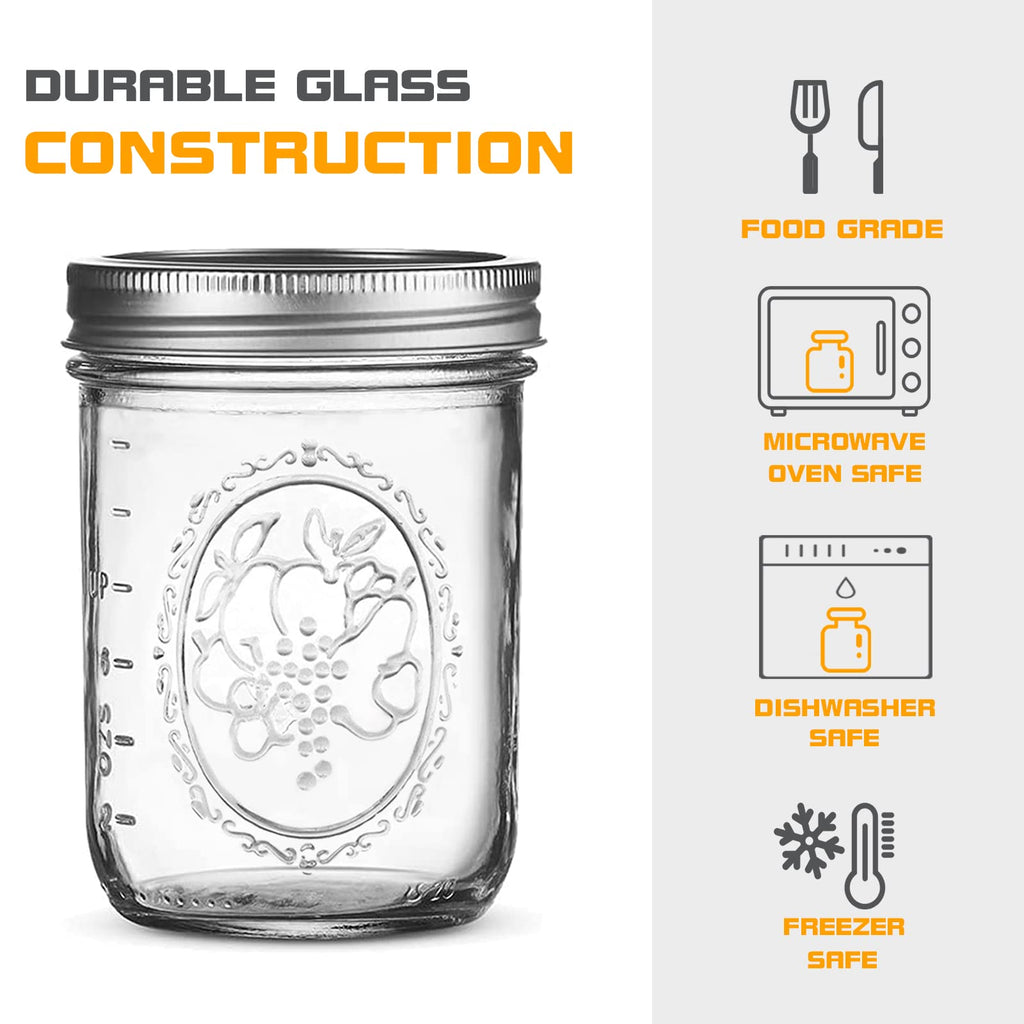 16 oz 6 Pack Wide Mouth Glass Mason Jars with Airtight Lids Y172439