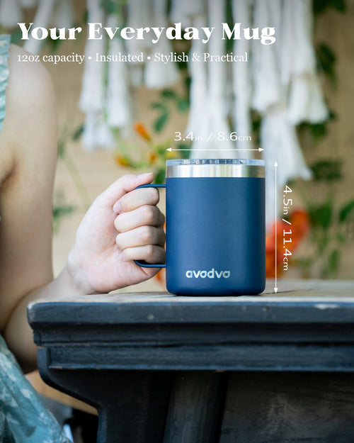 12oz Insulated Stainless Steel Coffee Mug with Lid Set of 2 D4895