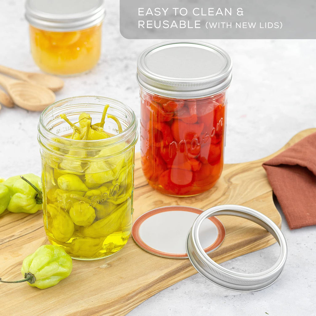 16 Oz 6-Pack Wide Mouth Glass Mason Jars with Lids D6270