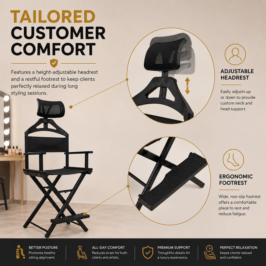 Tall Folding Directors Chair with Adjustable Headrest H2658