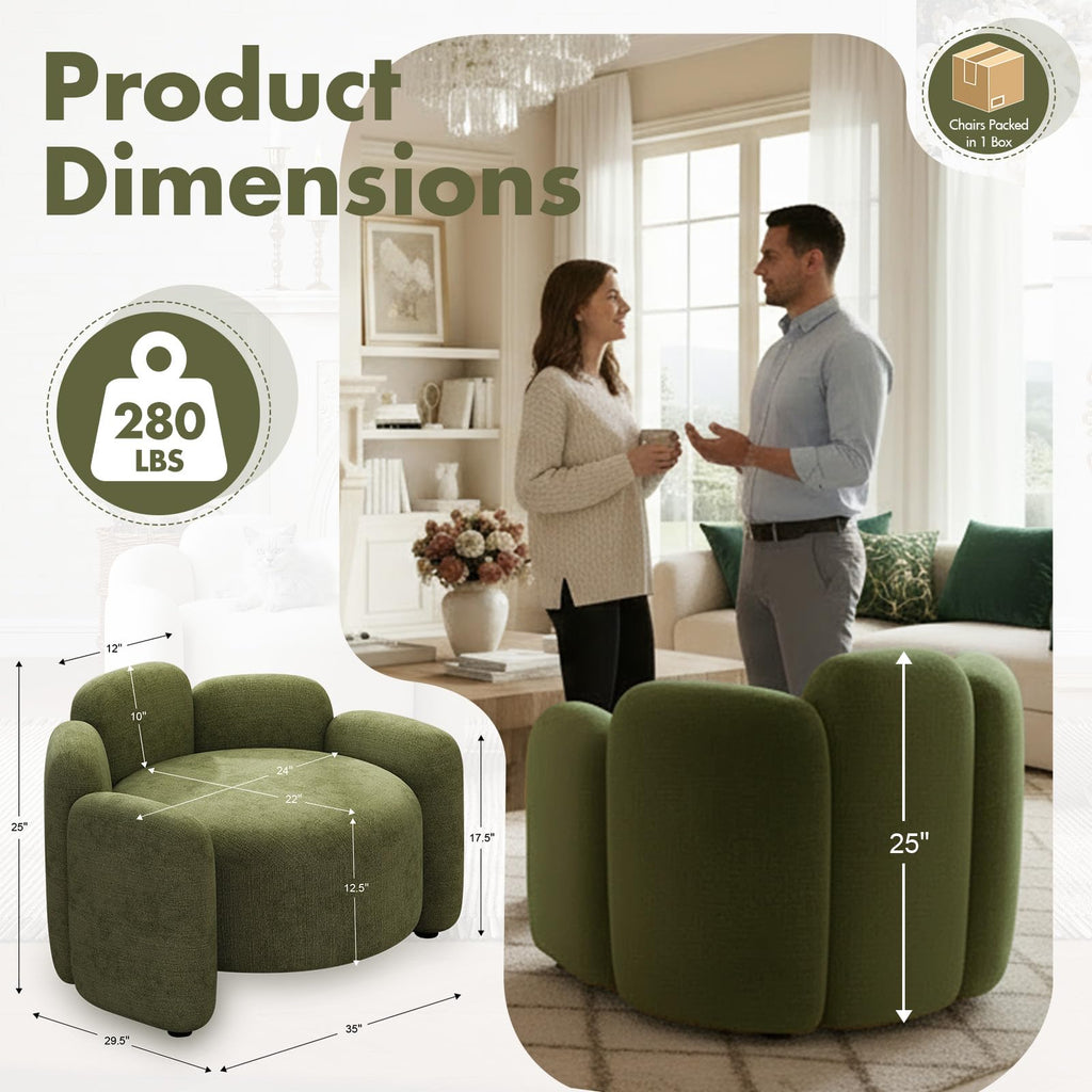 Green Set of 2 Upholstered Barrel Accent Chairs with Solid Wood Base F712311