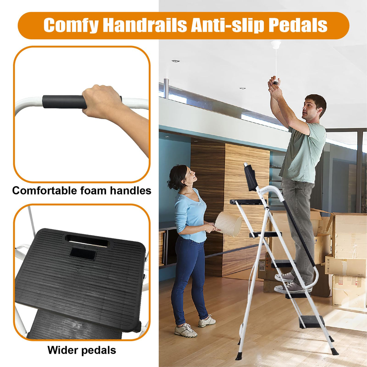 4 Step Ladder with Handrails 330lbs Capacity E7086