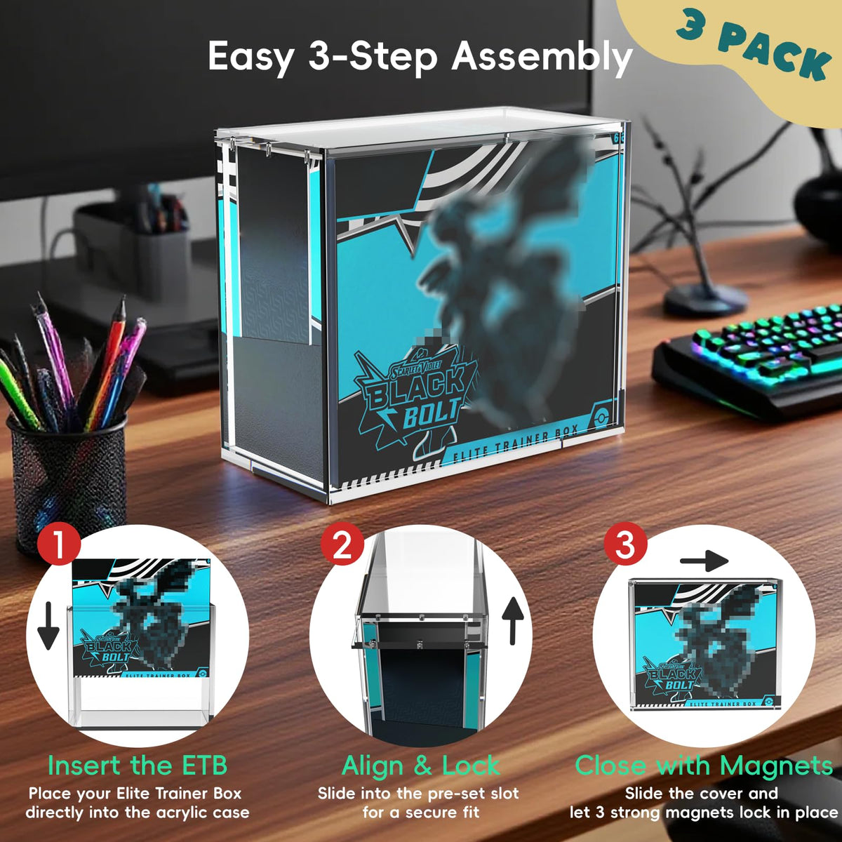 3 Pack Acrylic Case with Sliding Magnetic Lid L231095