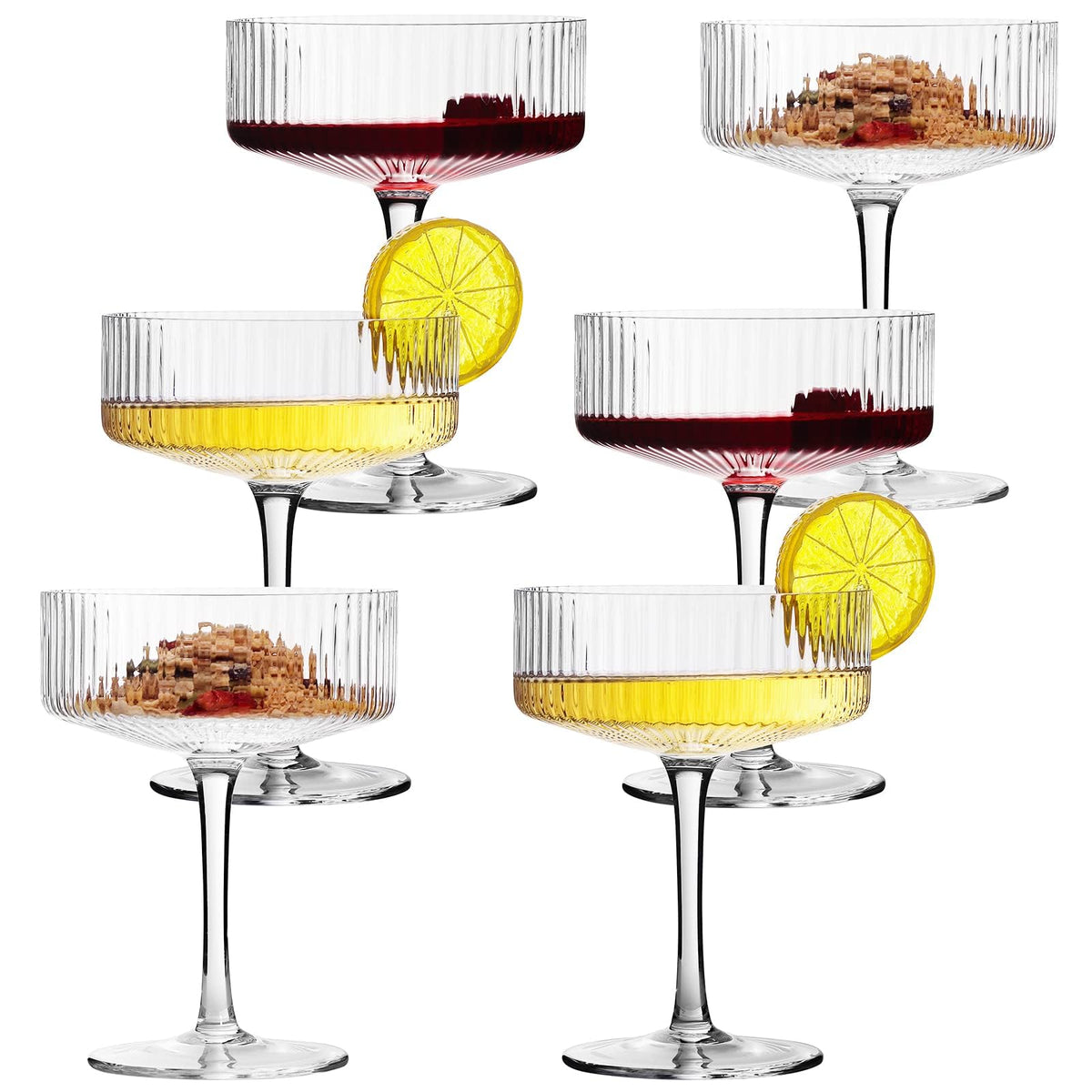 6 Pcs 10 oz Ribbed Coupe Cocktail Glasses F960