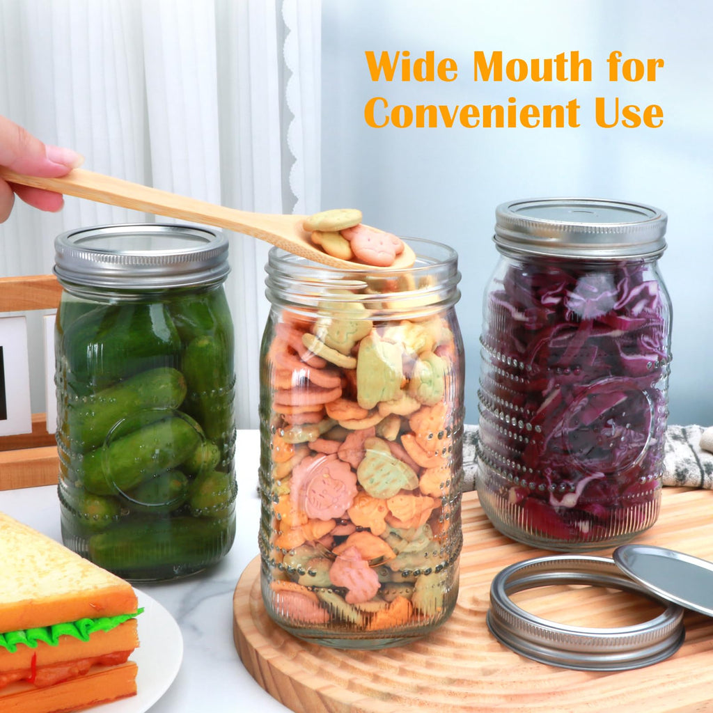 Wide Mouth Mason Jars with Lids 32oz 12 Pack I6347