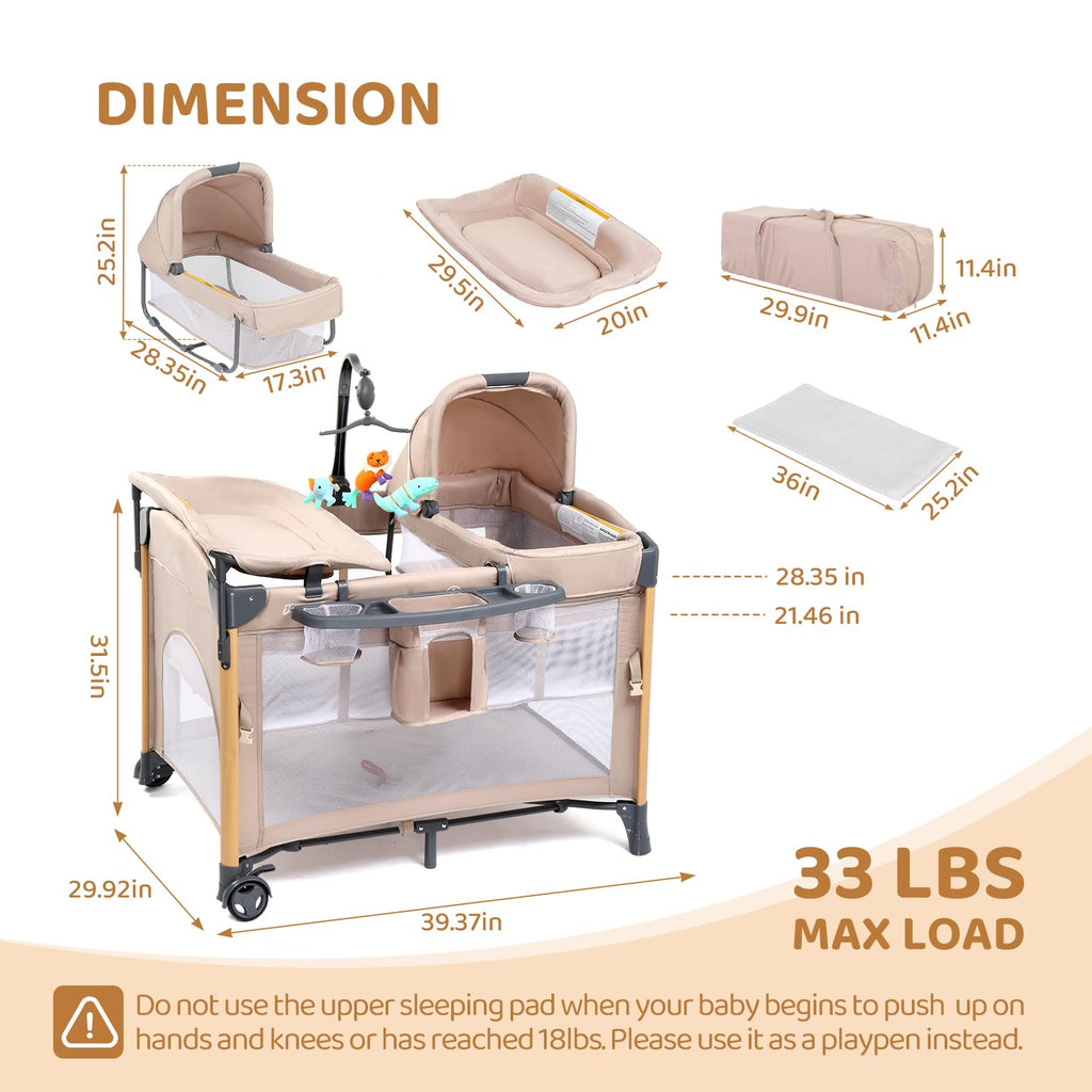 7 in 1 Bedside Bassinet with Changing Table, Storage Shelf, Mattress Y936