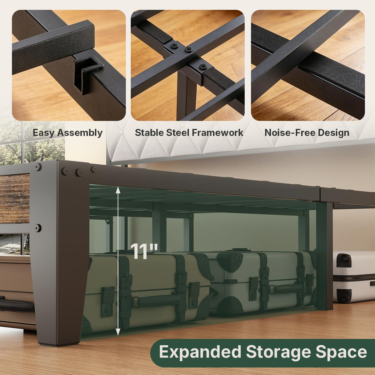 Twin Bed Frame with Headboard and Charging Plug C40542