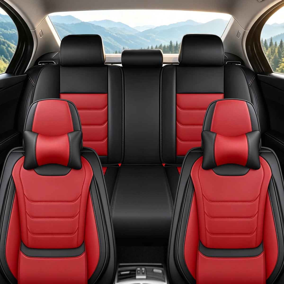 Black Red Seat Covers Full Set R347