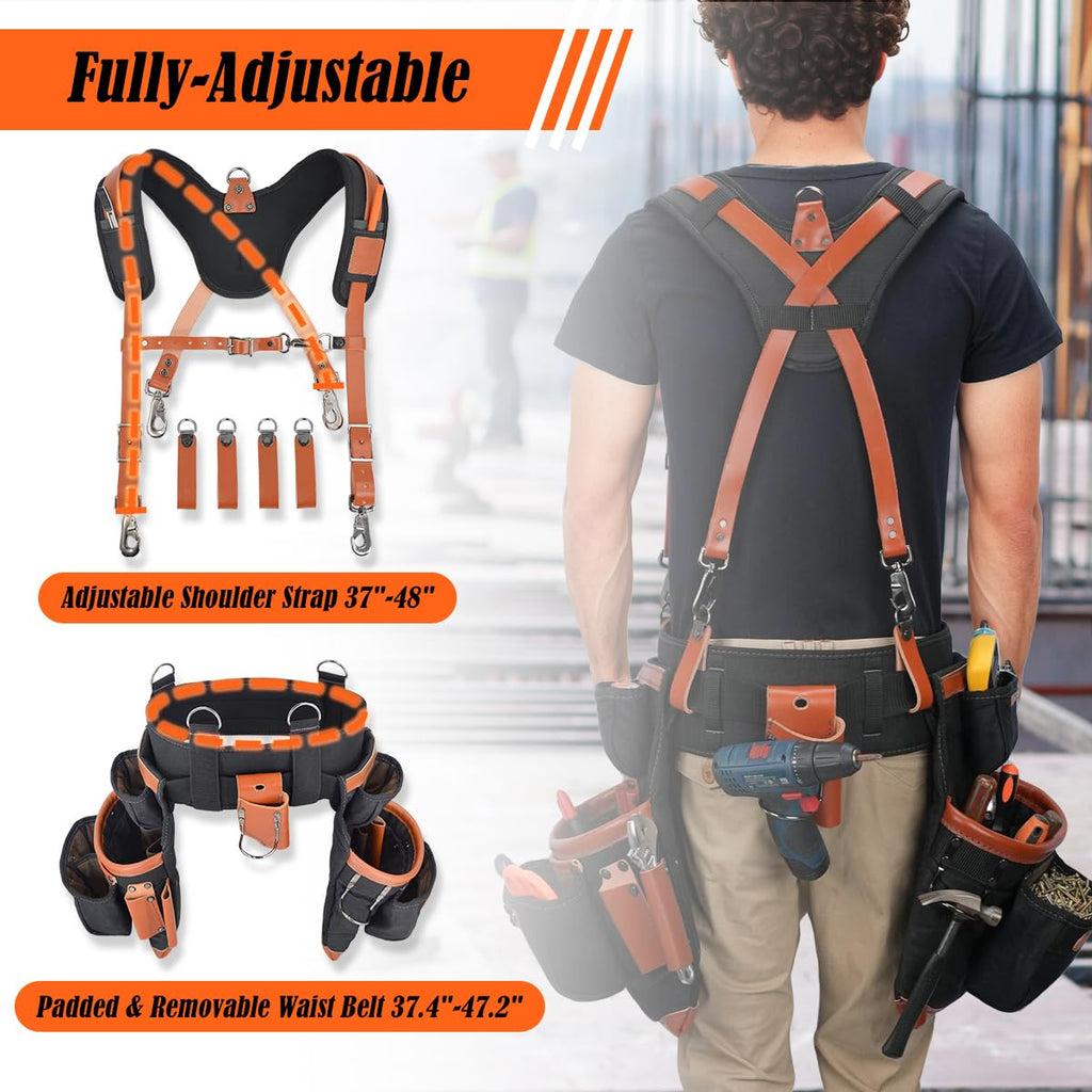 Top-Grain Leather Tool Belt With Suspenders J319537