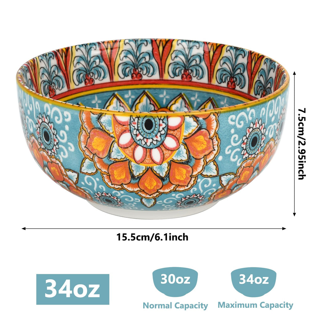 Set of 4 34oz Bohemian Ceramic Bowls B974249