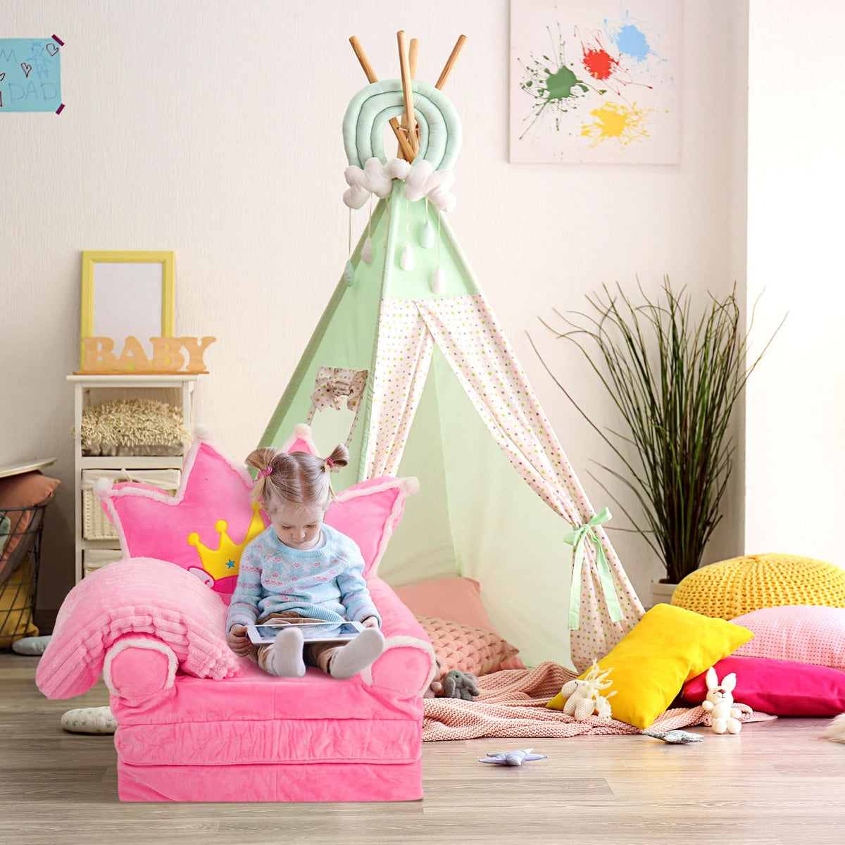 Pink 2 in 1 Fold Out Couch Set with Flannel Blanket K3373