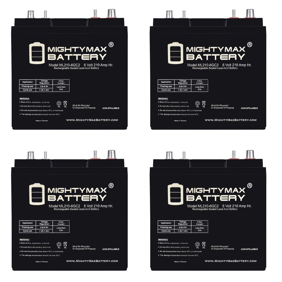 6V 210AH Dual Terminal SLA Replacement Battery 4 Pack J45195