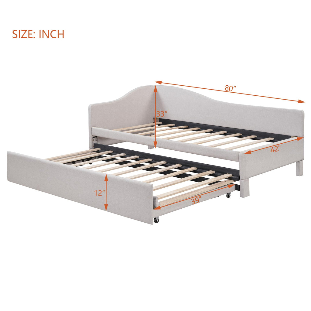 Twin Size Upholstered Linen Daybed with Pop up Trundle H49796