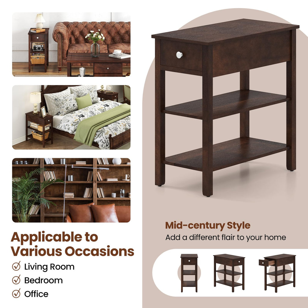 Narrow End Table Set of 2 Wood 3-Tier A743285