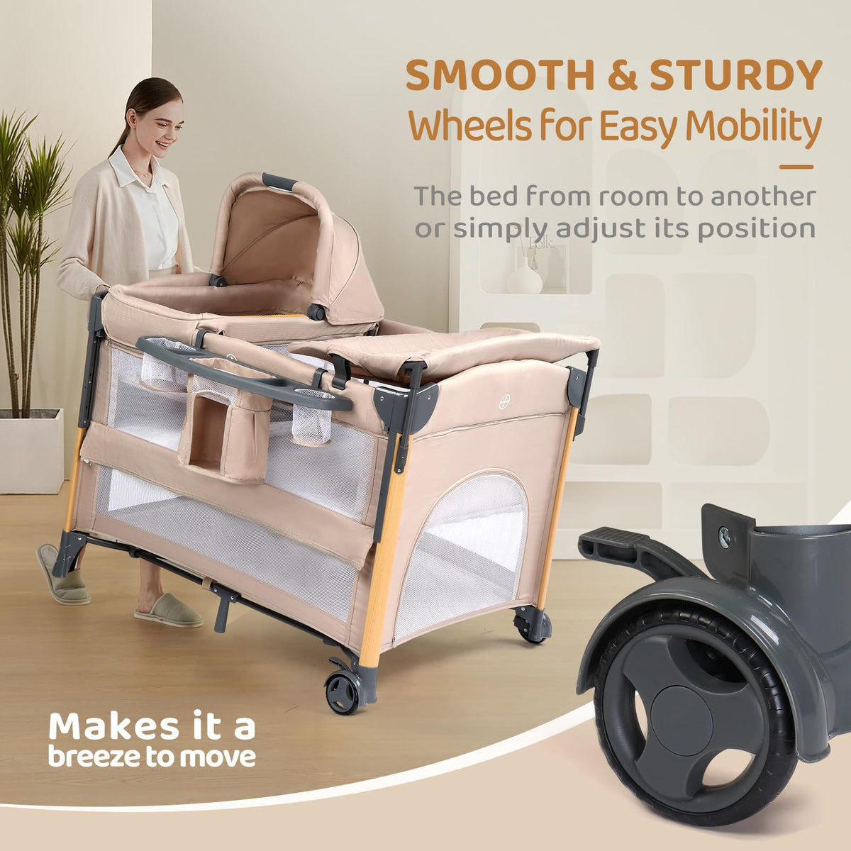 7 in 1 Bedside Bassinet with Changing Table, Storage Shelf, Mattress Y936